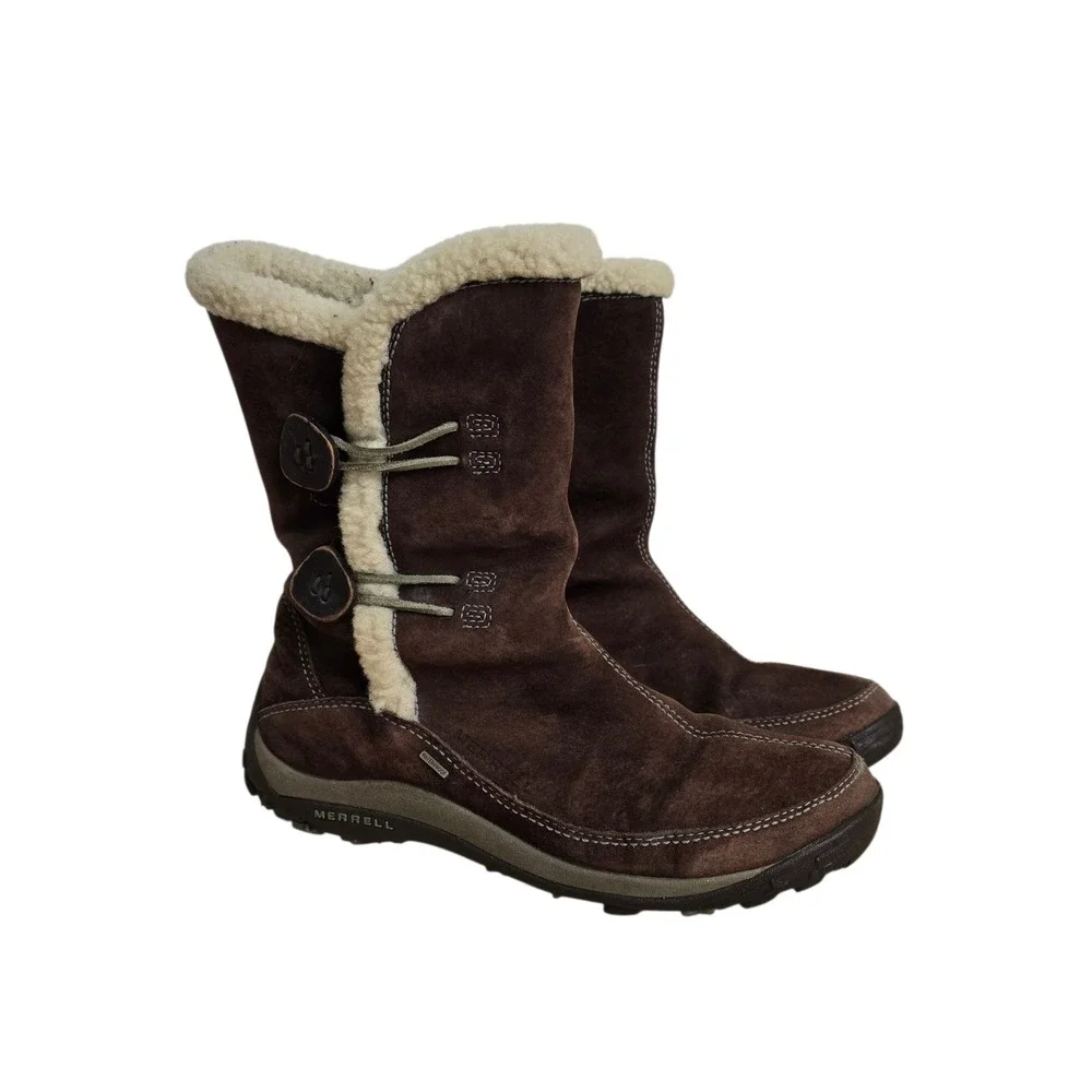Merrell Yarra Chestnut Brown Suede Waterproof Primaloft Winter Boots Womens 10